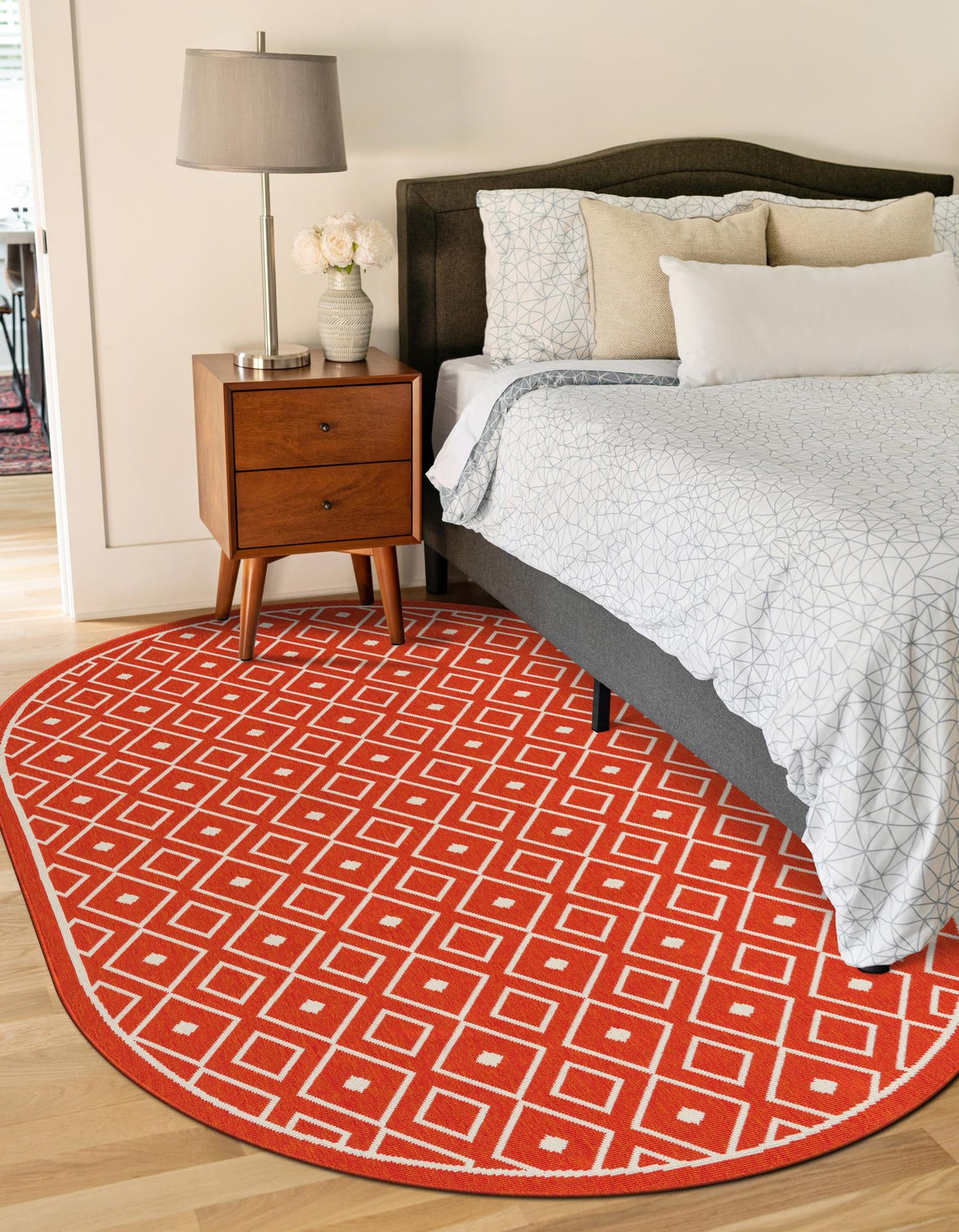 Seaside Lattice Collection Area Rug - Brighton Oval Rust Red  lifestyle 111