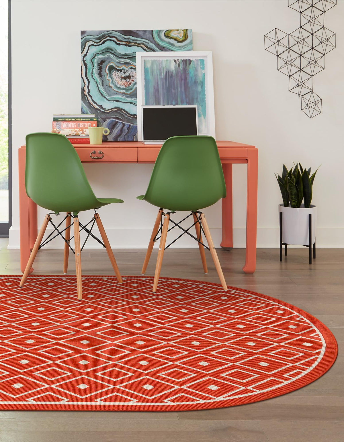 Seaside Lattice Collection Area Rug - Brighton Oval Rust Red  lifestyle 148