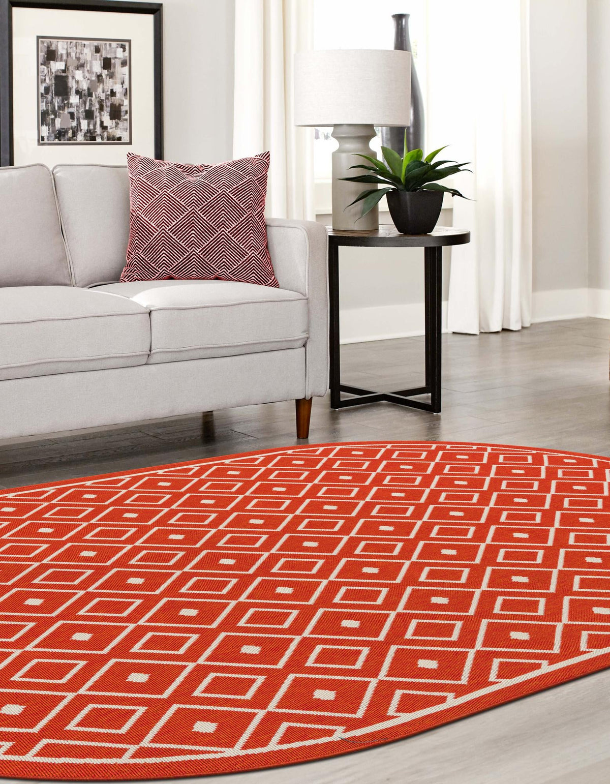 Seaside Lattice Collection Area Rug - Brighton Oval Rust Red  lifestyle 182