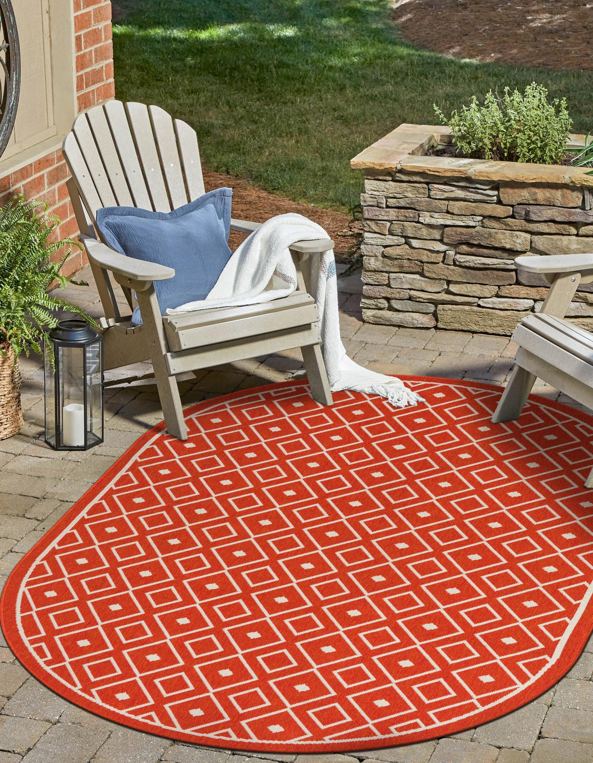 Seaside Lattice Collection Area Rug - Brighton Oval Rust Red  lifestyle 199