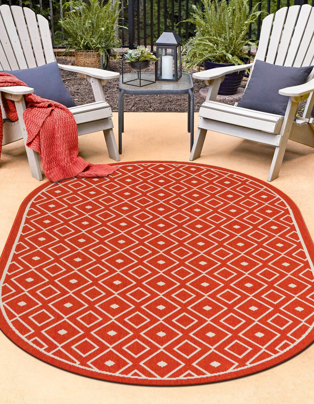 Seaside Lattice Collection Area Rug - Brighton Oval Rust Red  lifestyle 233