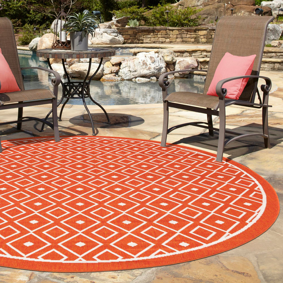 Savannah Pergola Collection Area Rug - Grove Round Rust Red  lifestyle 247