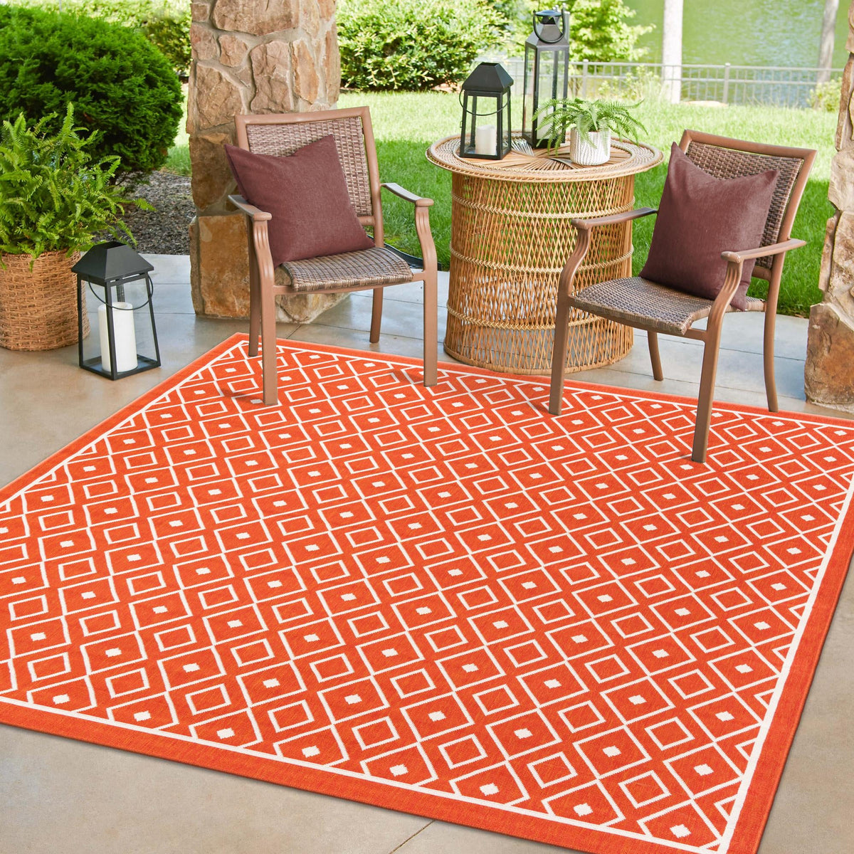 Savannah Pergola Collection Area Rug - Grove Square Rust Red  lifestyle 241