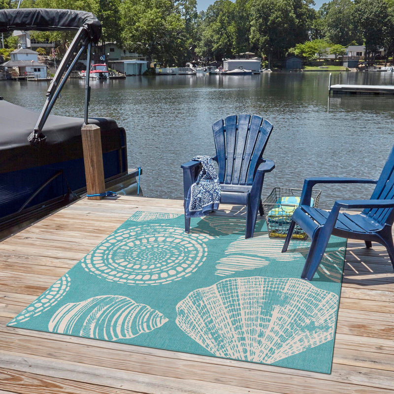 Seaside Haven Rugs Collection Area Rug -  Saltwater Square Teal  lifestyle 120