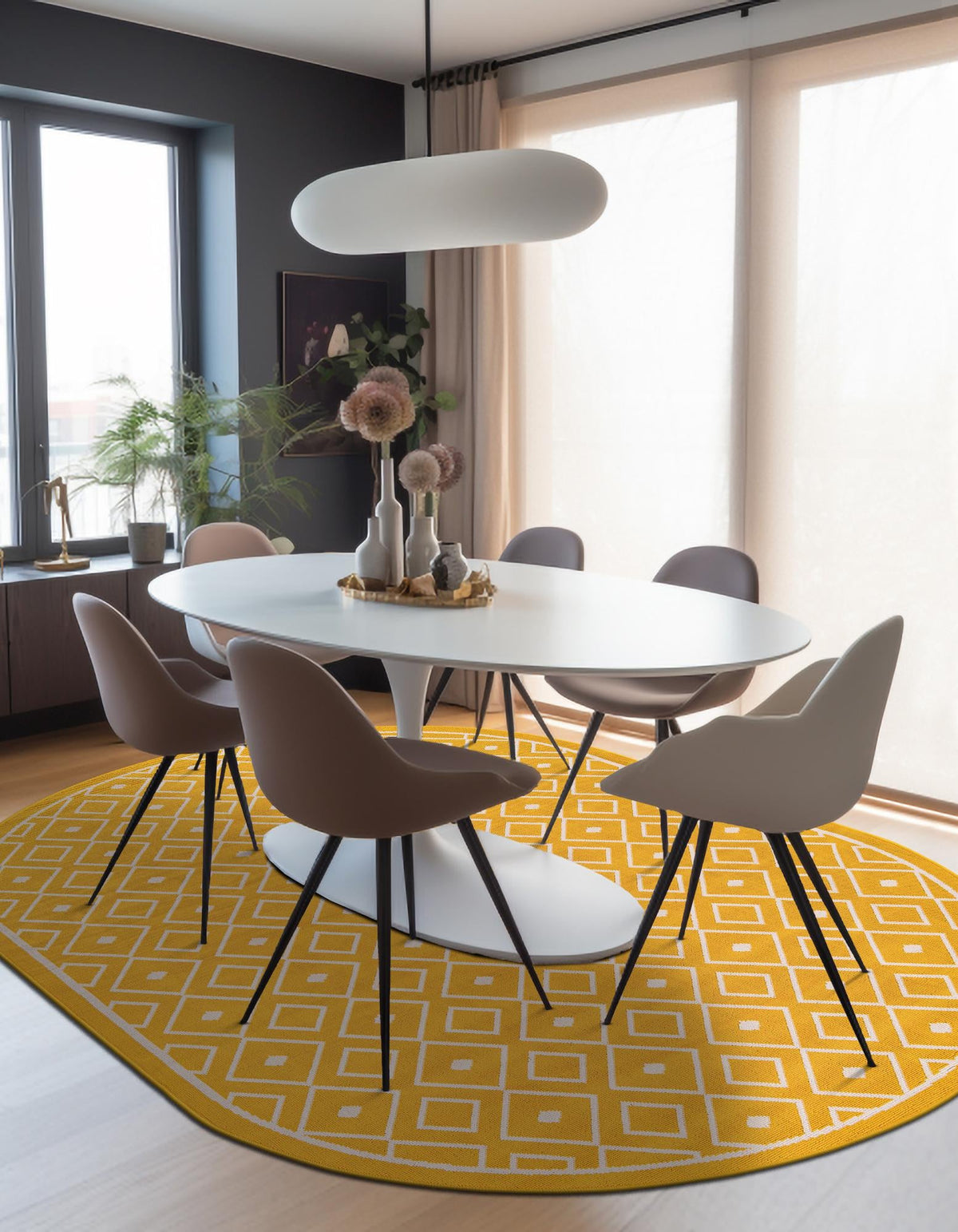 Seaside Lattice Collection Area Rug - Brighton Oval Yellow  lifestyle 151