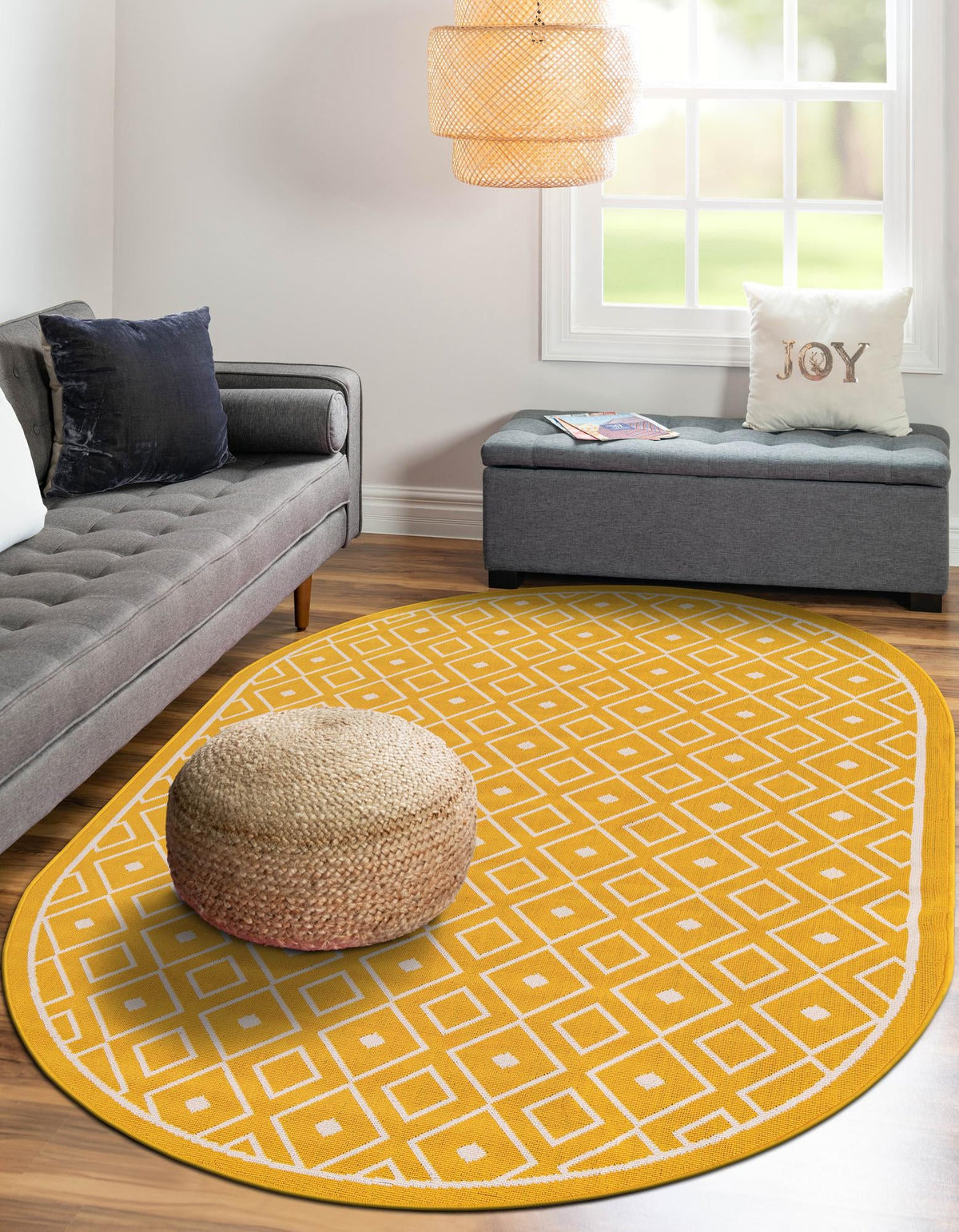 Seaside Lattice Collection Area Rug - Brighton Oval Yellow  lifestyle 185
