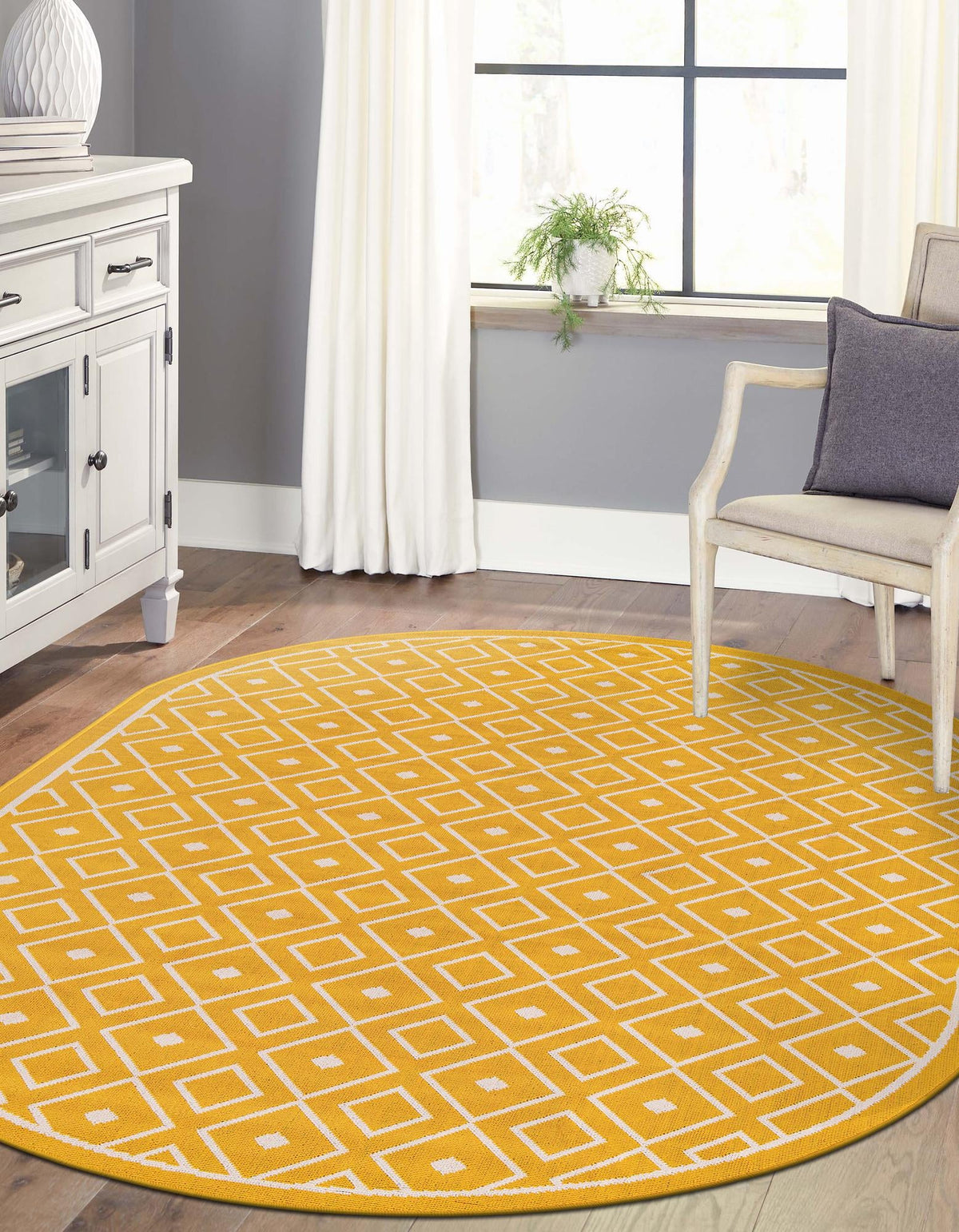 Seaside Lattice Collection Area Rug - Brighton Oval Yellow  lifestyle 219