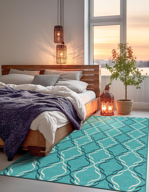 Seaside Lattice Collection Area Rug -  Hastings Rectangle Teal  lifestyle 13