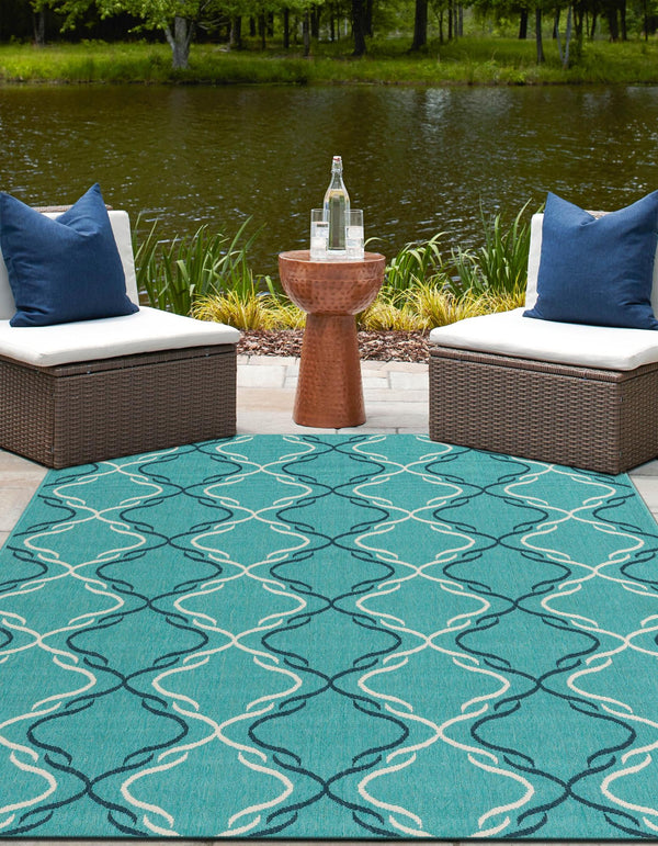 Seaside Lattice Collection Area Rug -  Hastings Rectangle Teal  lifestyle 16