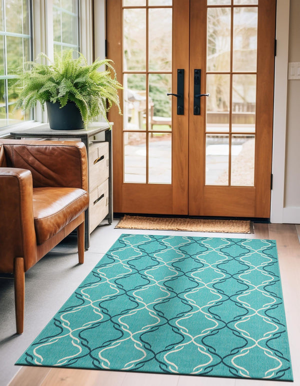 Seaside Lattice Collection Area Rug -  Hastings Rectangle Teal  lifestyle 19