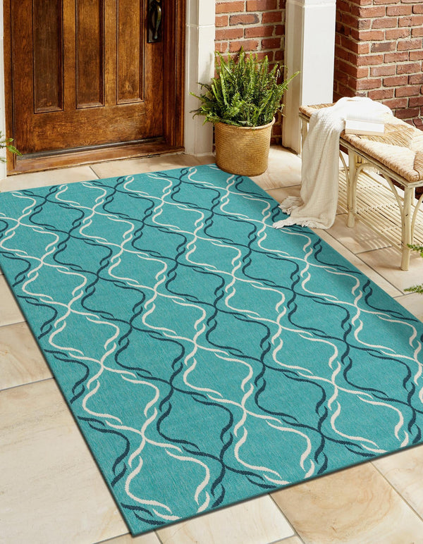 Seaside Lattice Collection Area Rug -  Hastings Rectangle Teal  lifestyle 28