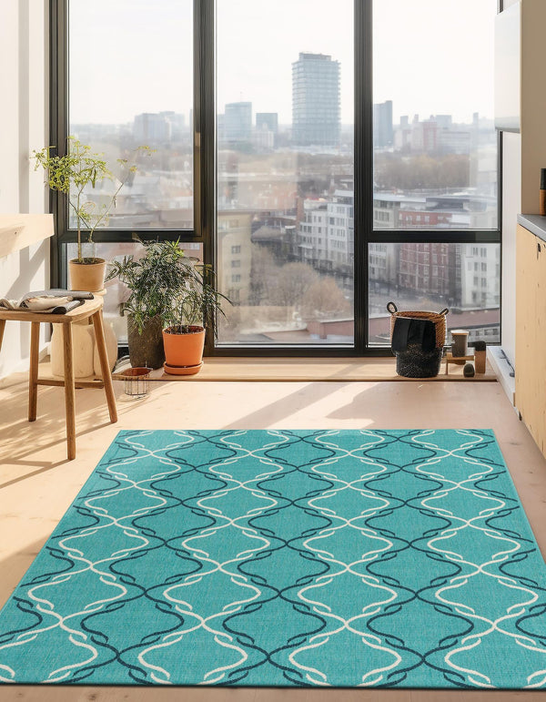 Seaside Lattice Collection Area Rug -  Hastings Rectangle Teal  lifestyle 31