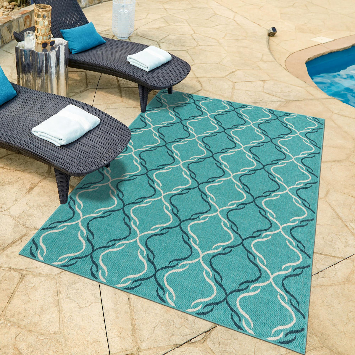 Seaside Lattice Collection Area Rug -  Hastings Rectangle Teal  lifestyle 44