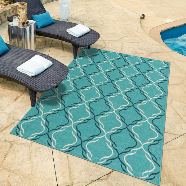 Seaside Lattice Collection Area Rug -  Hastings Rectangle Teal  lifestyle 44