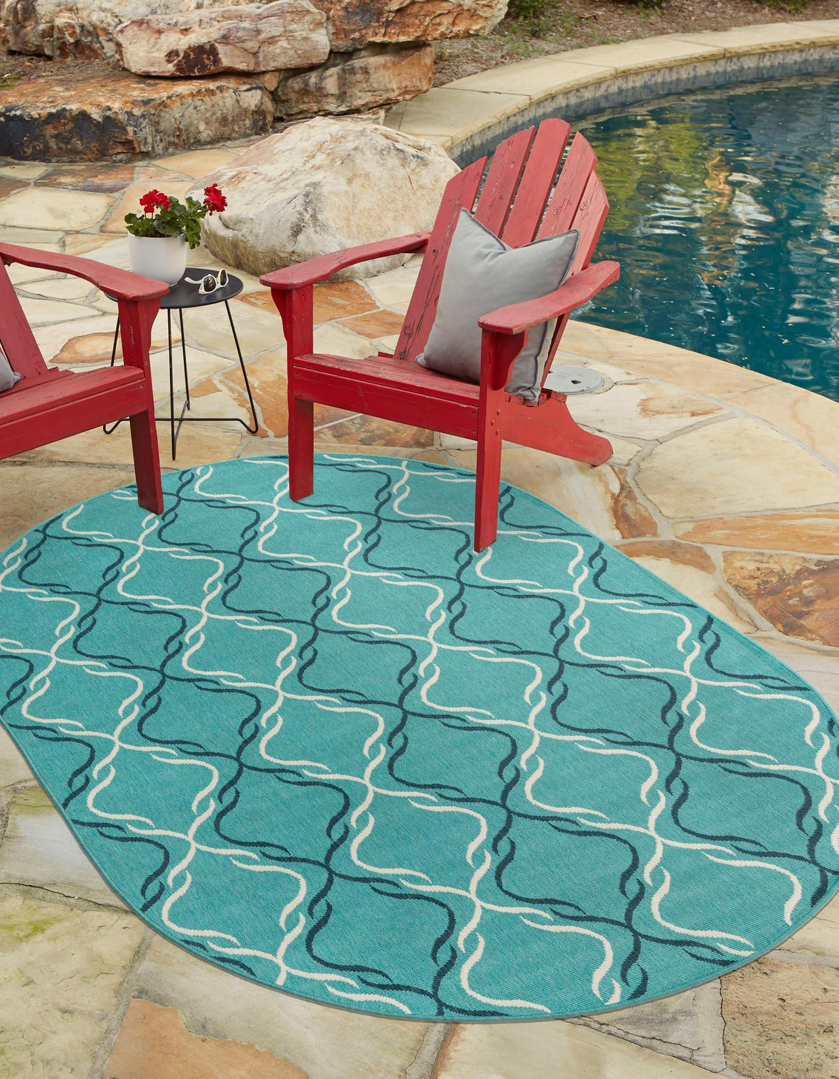 Seaside Lattice Collection Area Rug -  Hastings Oval Teal  lifestyle 54