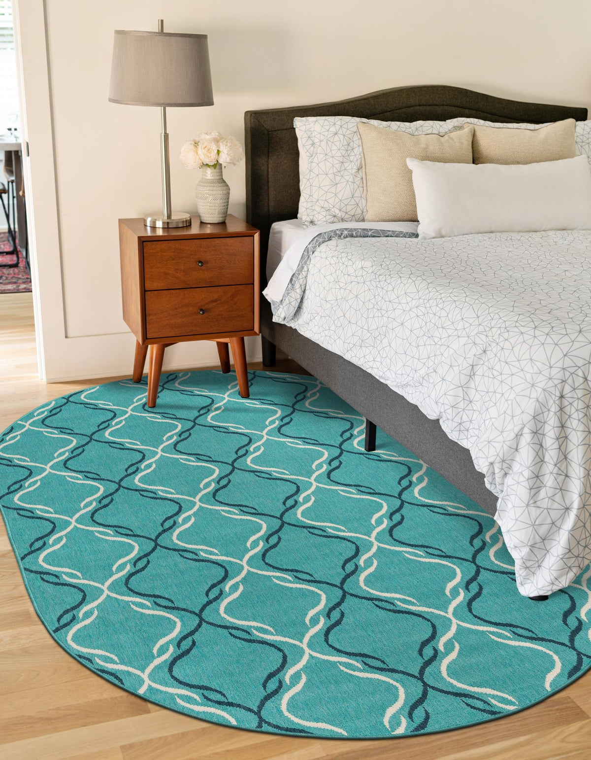 Seaside Lattice Collection Area Rug -  Hastings Oval Teal  lifestyle 65