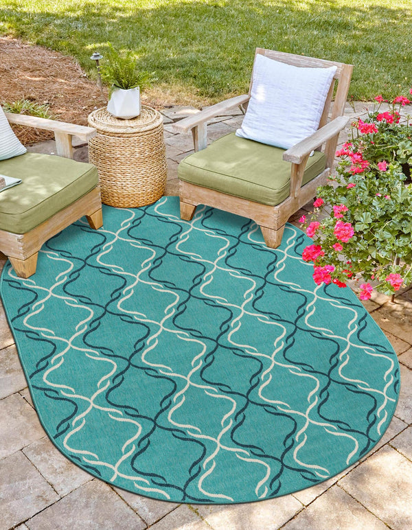 Seaside Lattice Collection Area Rug -  Hastings Oval Teal  lifestyle 74