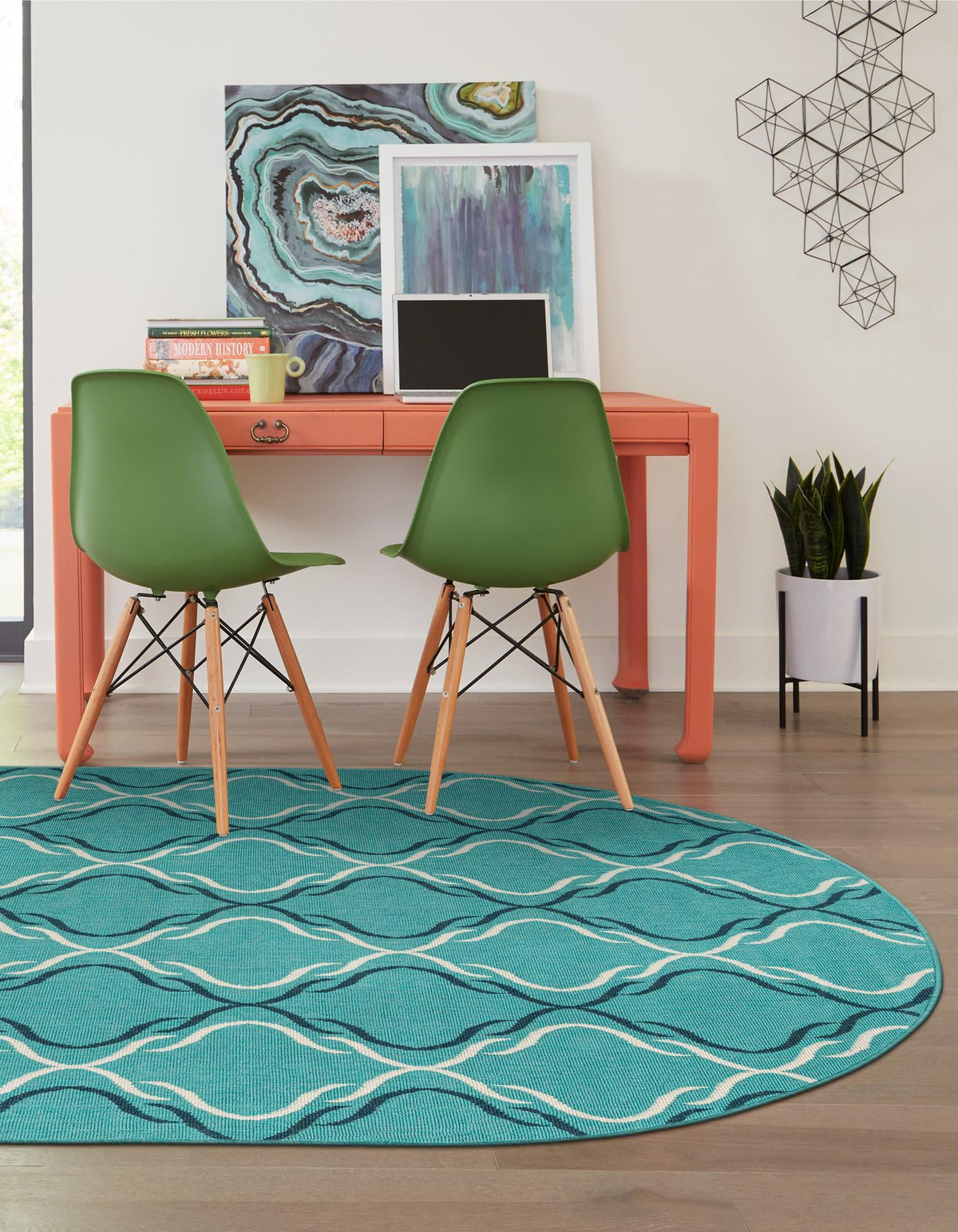 Seaside Lattice Collection Area Rug -  Hastings Oval Teal  lifestyle 82