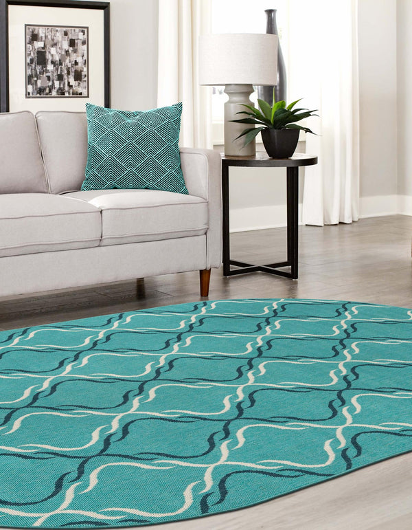 Seaside Lattice Collection Area Rug -  Hastings Oval Teal  lifestyle 98