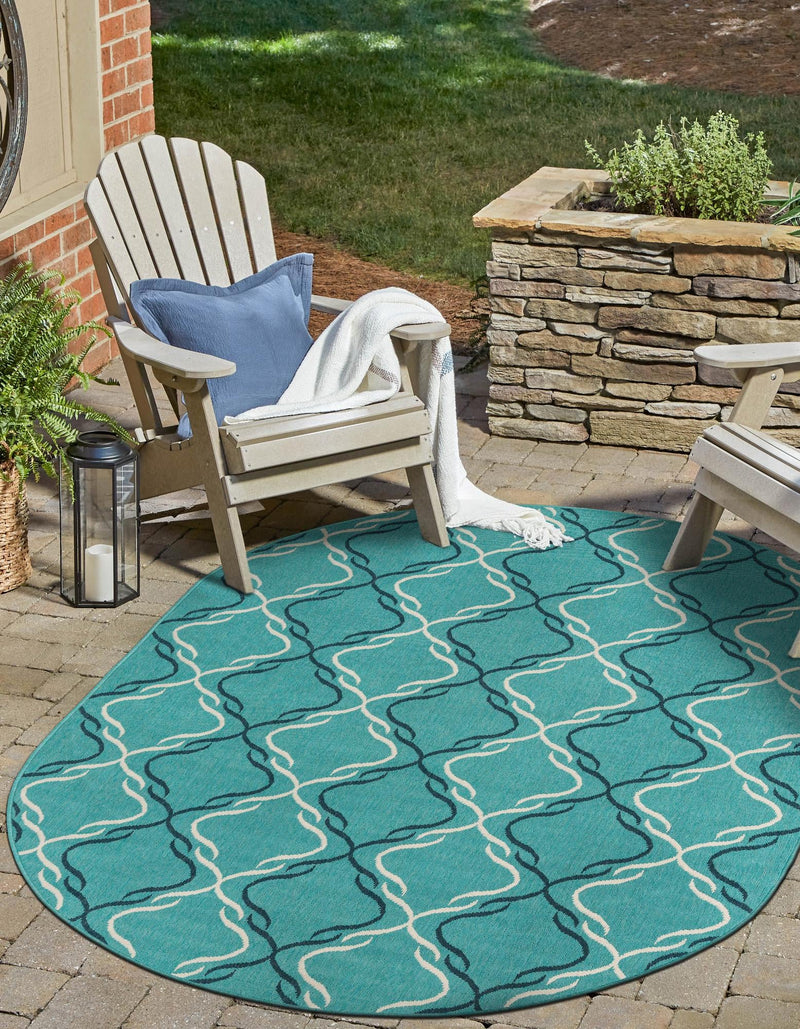 Seaside Lattice Collection Area Rug -  Hastings Oval Teal  lifestyle 106