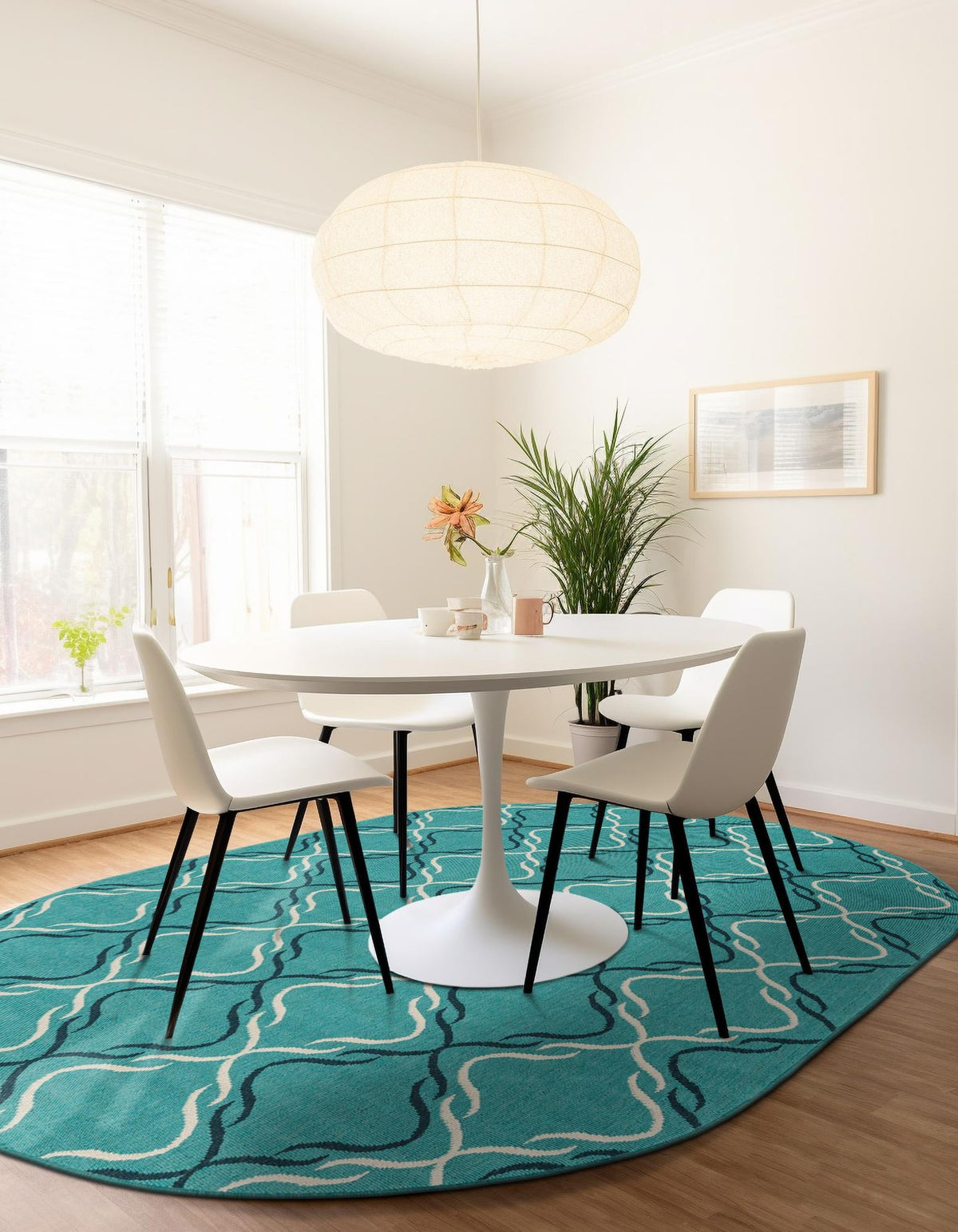 Seaside Lattice Collection Area Rug -  Hastings Oval Teal  lifestyle 114