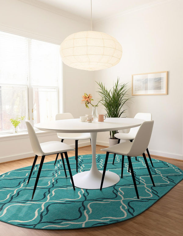 Seaside Lattice Collection Area Rug -  Hastings Oval Teal  lifestyle 114