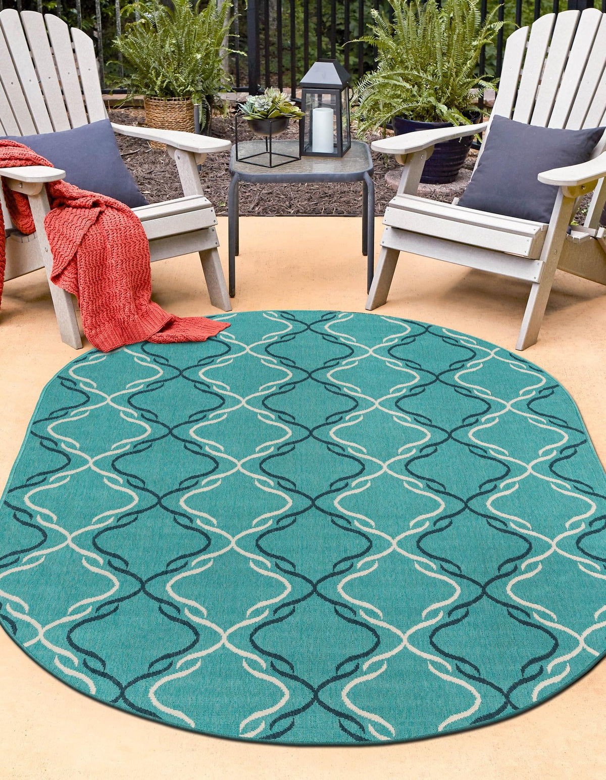 Seaside Lattice Collection Area Rug -  Hastings Oval Teal  lifestyle 122
