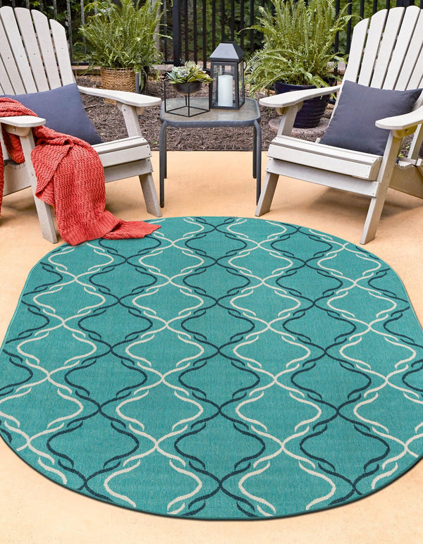 Seaside Lattice Collection Area Rug -  Hastings Oval Teal  lifestyle 122