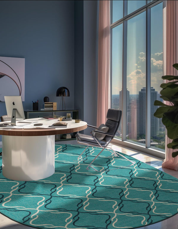 Seaside Lattice Collection Area Rug -  Hastings Oval Teal  lifestyle 130