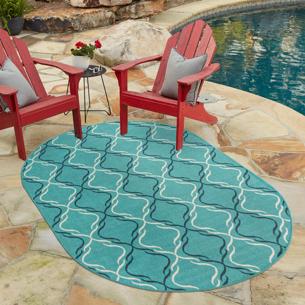 Seaside Lattice Collection Area Rug -  Hastings Oval Teal  lifestyle 149