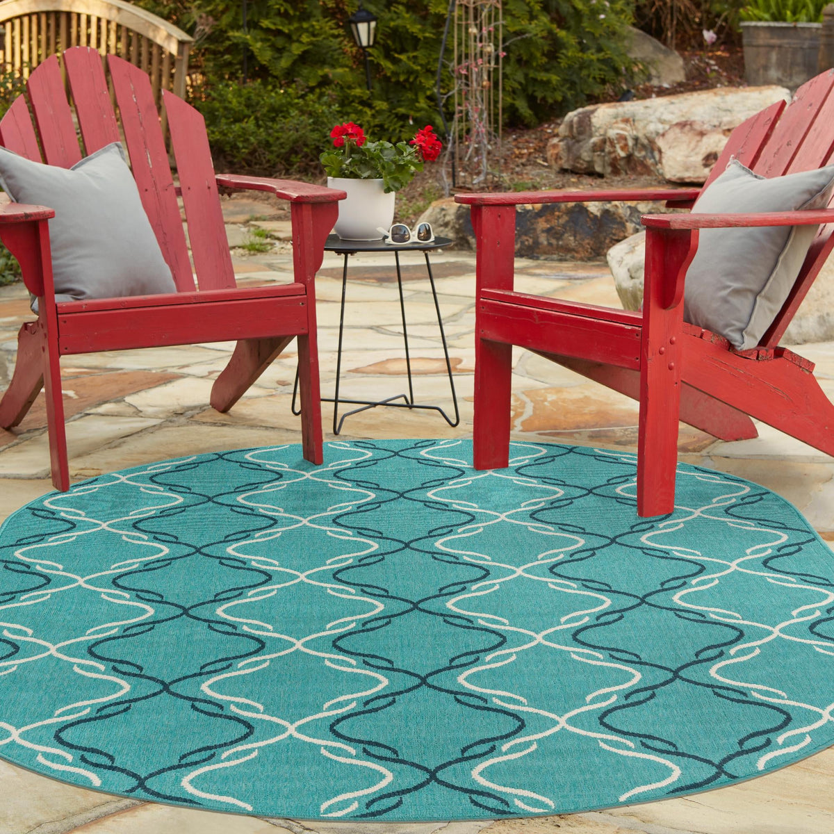 Seaside Lattice Collection Area Rug -  Hastings Oval Teal  lifestyle 154