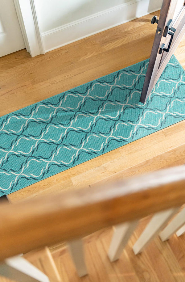 Seaside Lattice Collection Area Rug -  Hastings Runner Teal  lifestyle 66