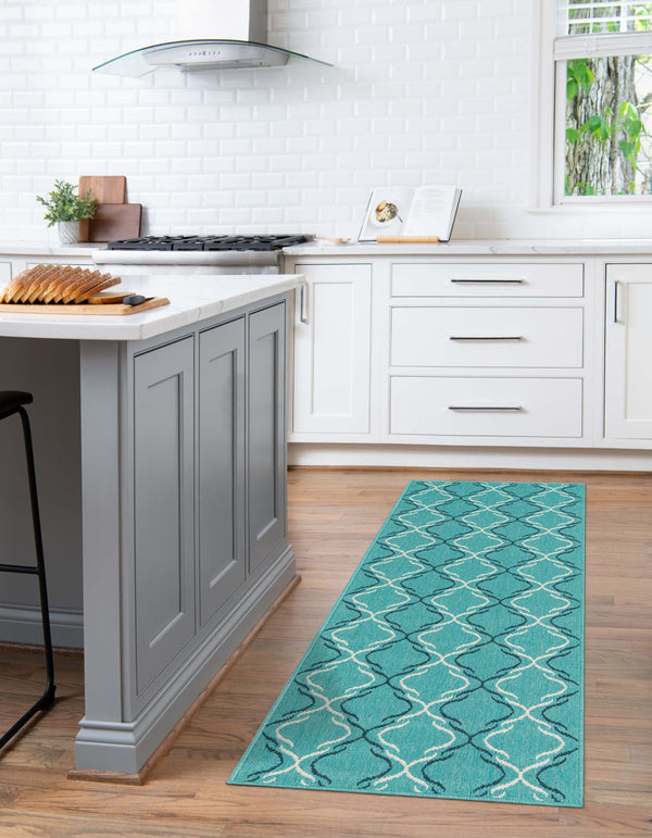 Seaside Lattice Collection Area Rug -  Hastings Runner Teal  lifestyle 83