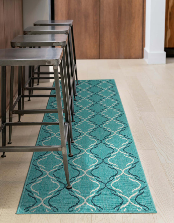 Seaside Lattice Collection Area Rug -  Hastings Runner Teal  lifestyle 99