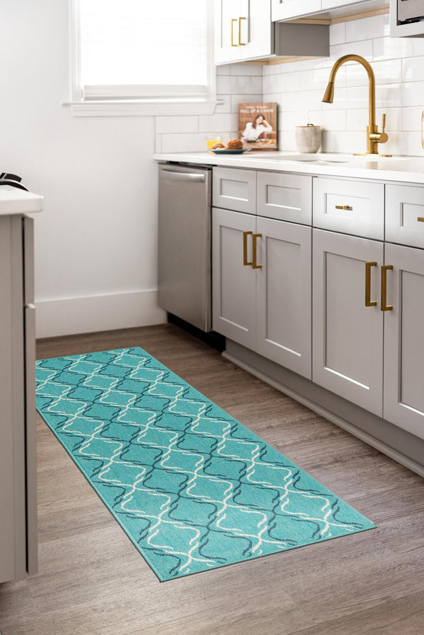 Seaside Lattice Collection Area Rug -  Hastings Runner Teal  lifestyle 115