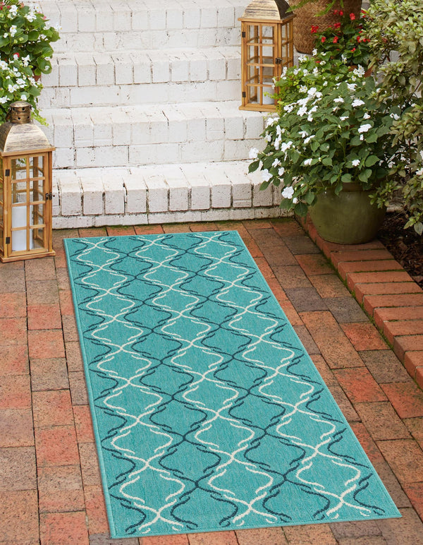 Seaside Lattice Collection Area Rug -  Hastings Runner Teal  lifestyle 123