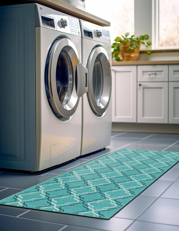 Seaside Lattice Collection Area Rug -  Hastings Runner Teal  lifestyle 131
