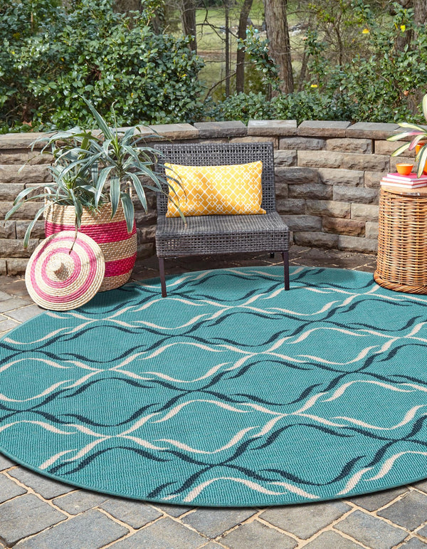 Seaside Lattice Collection Area Rug -  Hastings Round Teal  lifestyle 73
