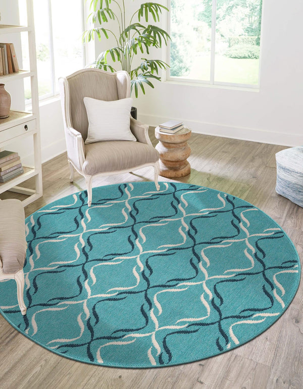 Seaside Lattice Collection Area Rug -  Hastings Round Teal  lifestyle 81