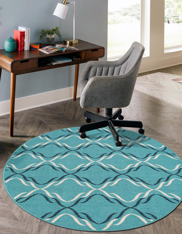 Seaside Lattice Collection Area Rug -  Hastings Round Teal  lifestyle 97