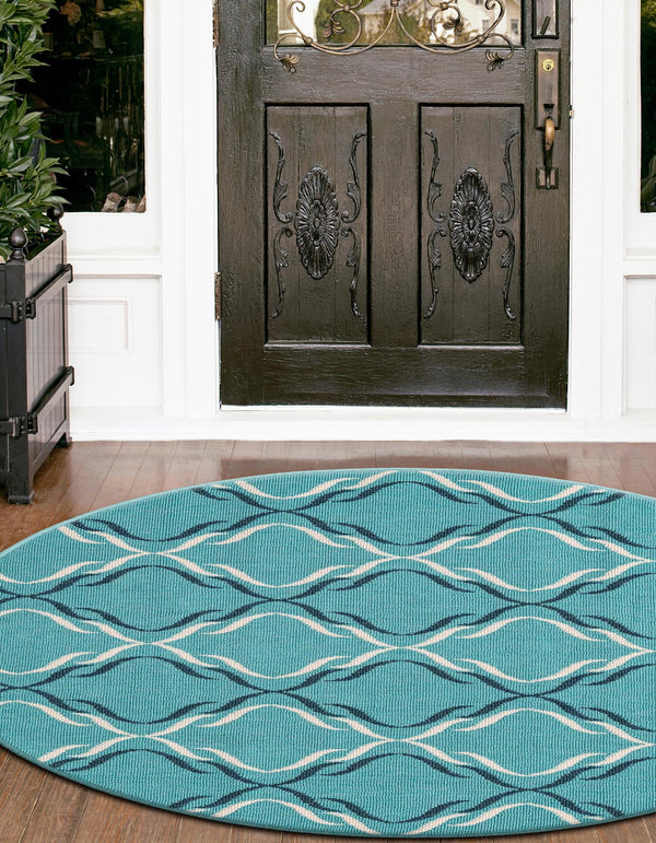 Seaside Lattice Collection Area Rug -  Hastings Round Teal  lifestyle 121