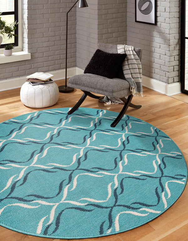 Seaside Lattice Collection Area Rug -  Hastings Round Teal  lifestyle 129