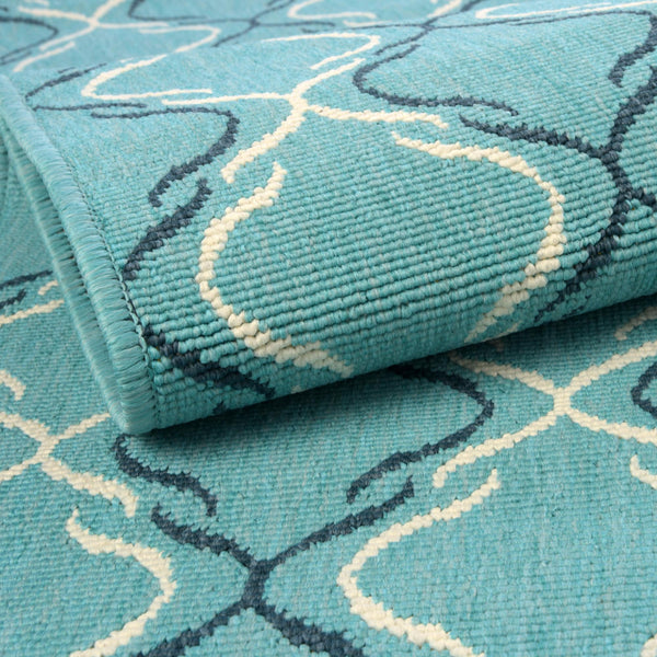 Seaside Lattice Collection Area Rug -  Hastings Round Teal  lifestyle 135