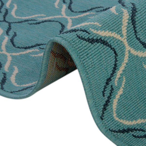 Seaside Lattice Collection Area Rug -  Hastings Round Teal  lifestyle 142