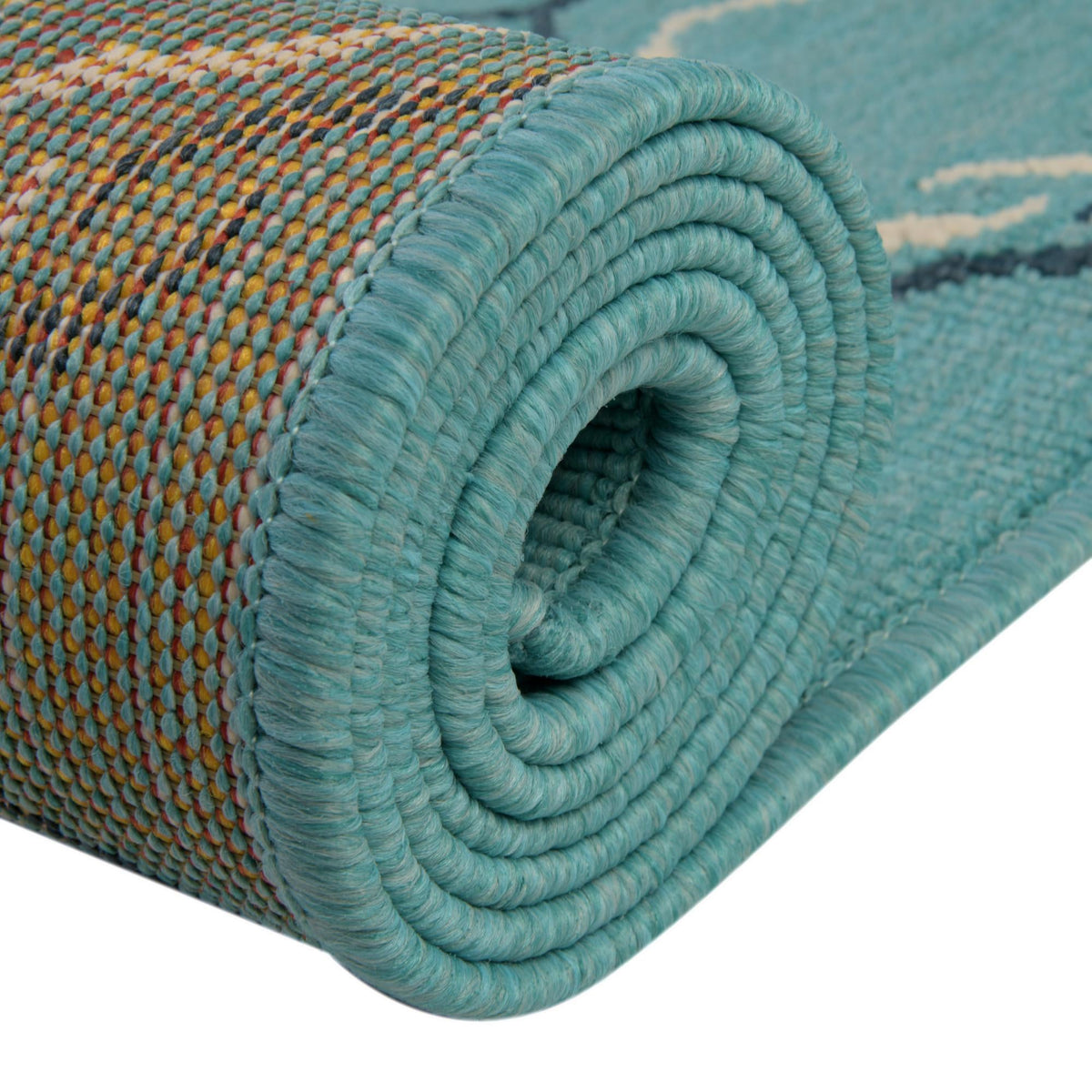 Seaside Lattice Collection Area Rug -  Hastings Round Teal  lifestyle 144
