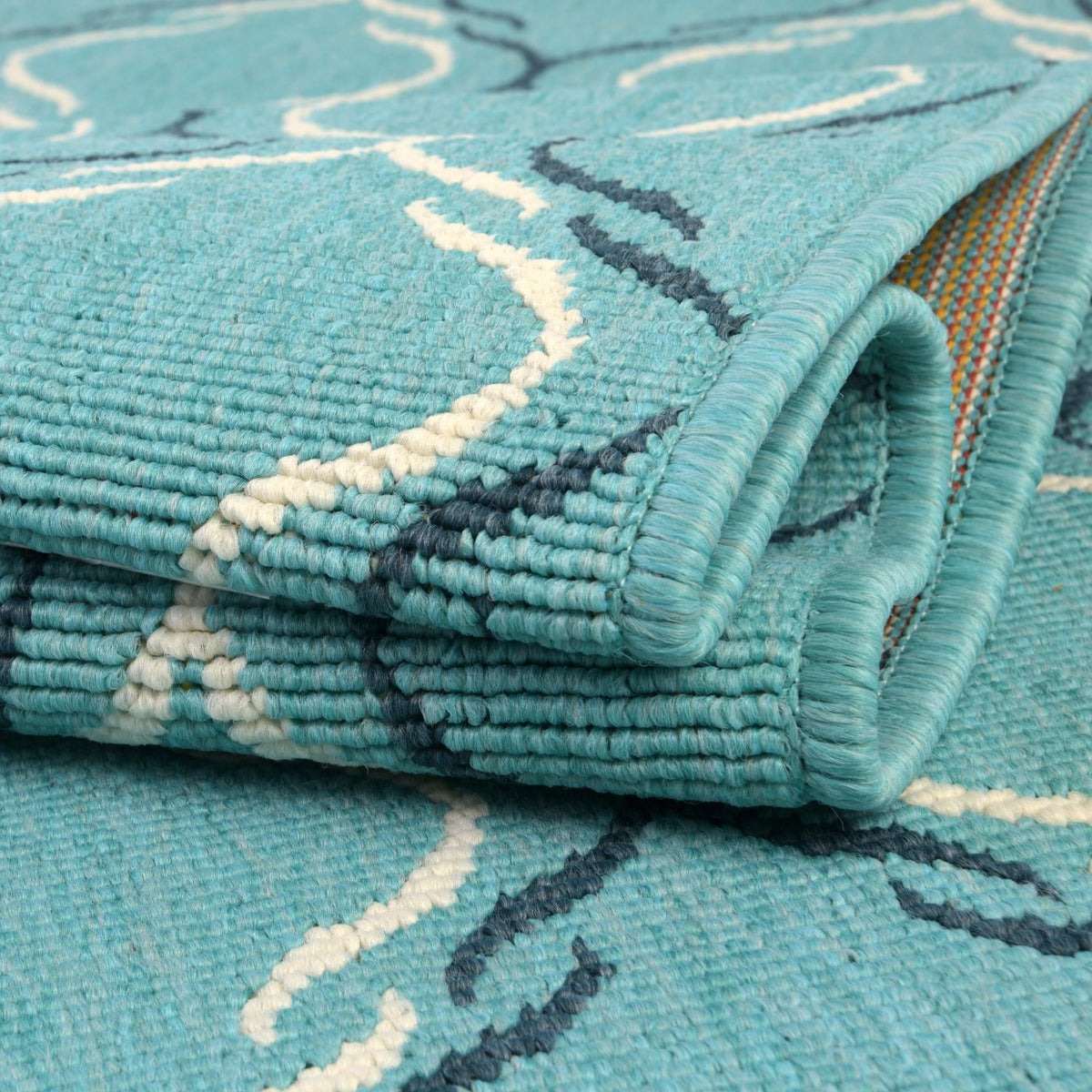 Seaside Lattice Collection Area Rug -  Hastings Round Teal  lifestyle 145