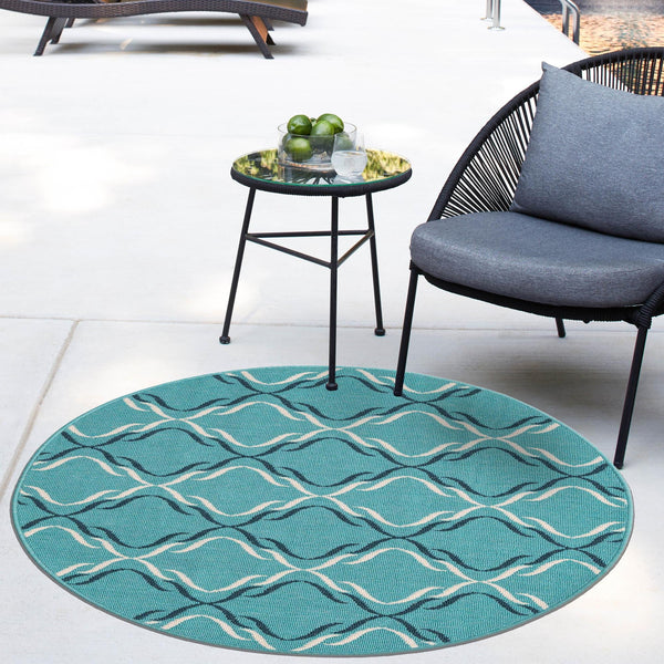 Seaside Lattice Collection Area Rug -  Hastings Round Teal  lifestyle 153