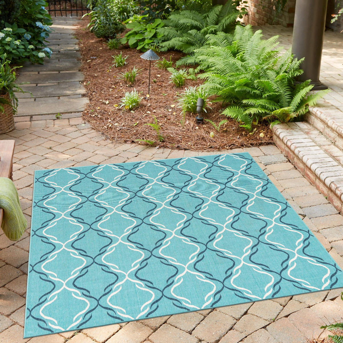 Seaside Lattice Collection Area Rug -  Hastings Square Teal  lifestyle 151