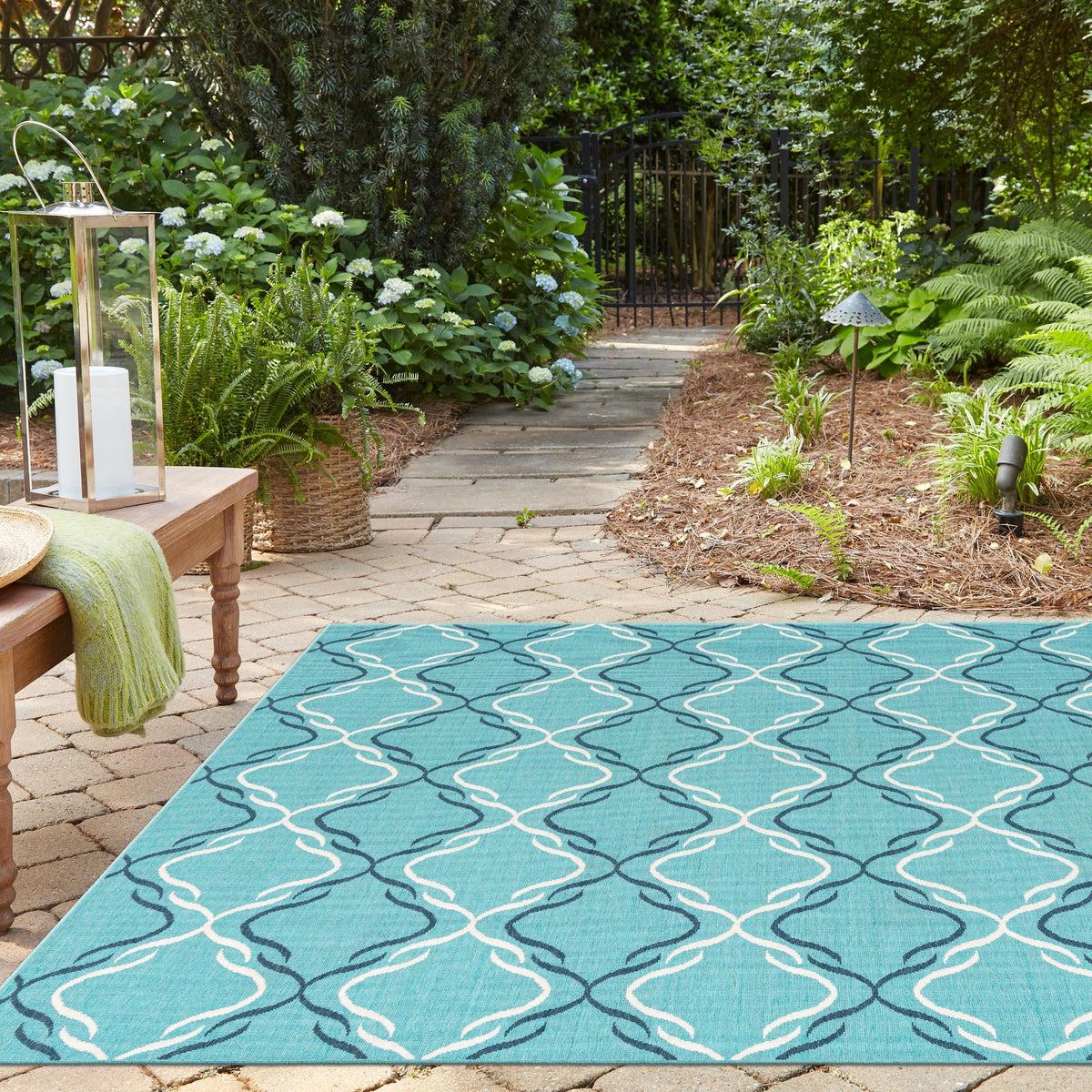 Seaside Lattice Collection Area Rug -  Hastings Square Teal  lifestyle 156
