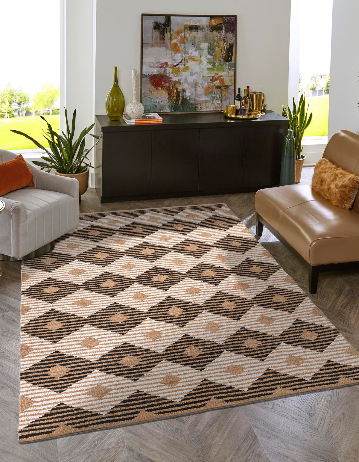 Osian Looms Collection Area Rug - Varanasi Rectangle Natural Black  lifestyle 2
